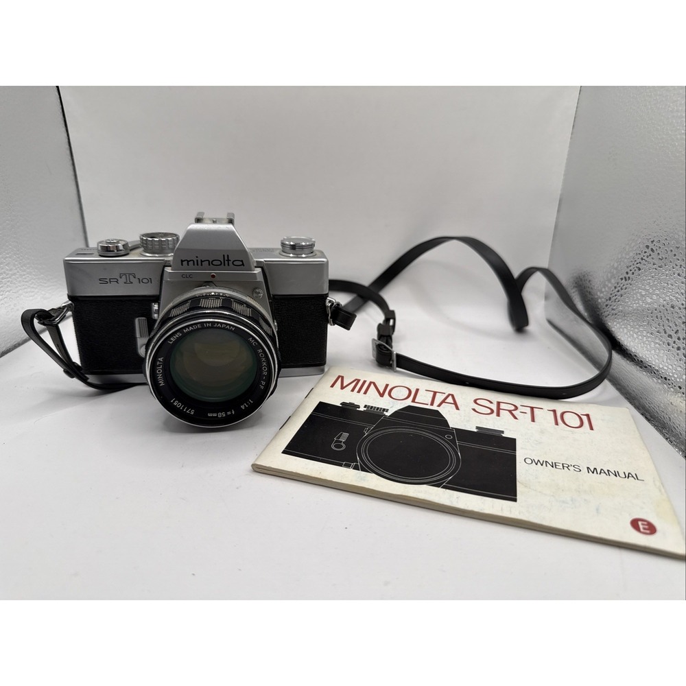 Minolta SRT 101 SLR 35mm Film Camera & Case With MC Rokkor-PF f=58mm 1:1.4 Lens